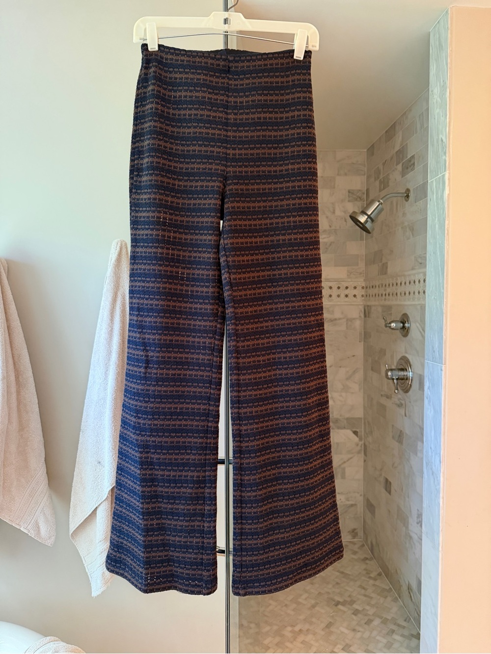 NWT Veronica Beard Striped Knit Wide-Leg Pants in Navy and Brown